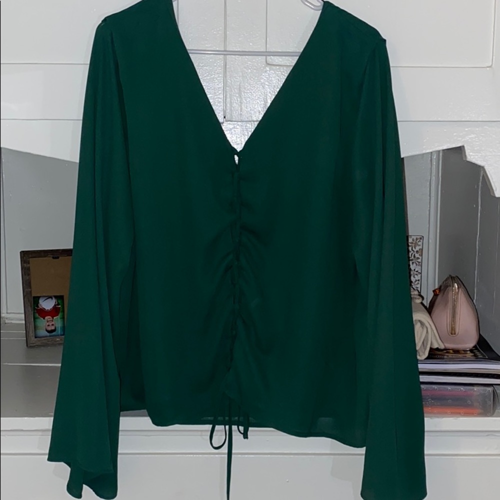 Green bell sleeve top